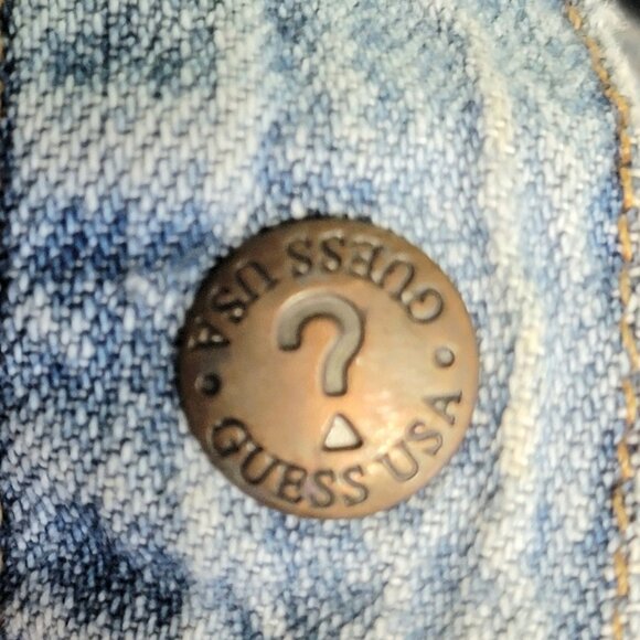 Guess Jeans Vintage 90s Denim Shirt Women Large 12 Short Sleeve Button Collar L - Picture 15 of 15